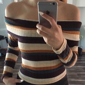 Off the shoulder stripes blouse